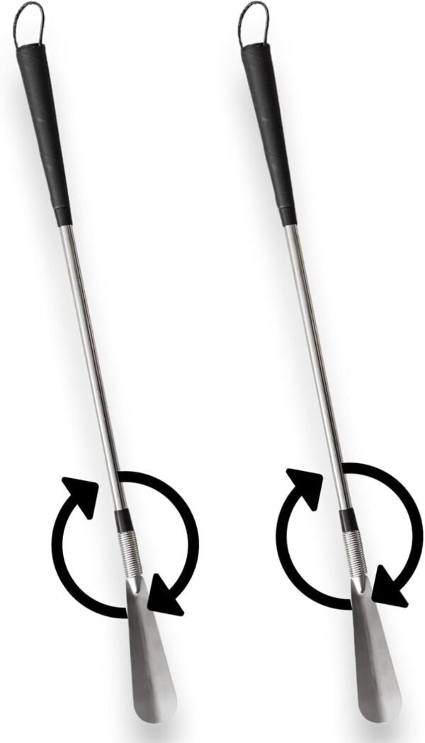 Deluxe 2 Pack of Long Handle 24in Shoehorns with Spring Flex End for Easier Shoe - No Bend Device to More Easily Put on Shoes for Seniors and Anyone