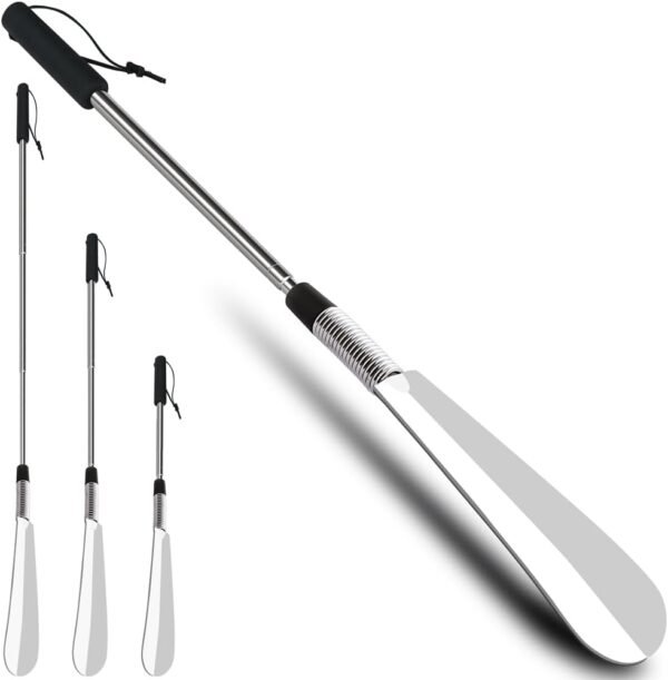 Extendable Shoe Horn, Lifter 16" to 31", Shoe Helper, Travel Shoe Horn Long Handle for Seniors, Metal Shoe Horn for Men, Kids or Adults, Extends & Collapses Stainless Steel Telescopic Spring Shoehorn