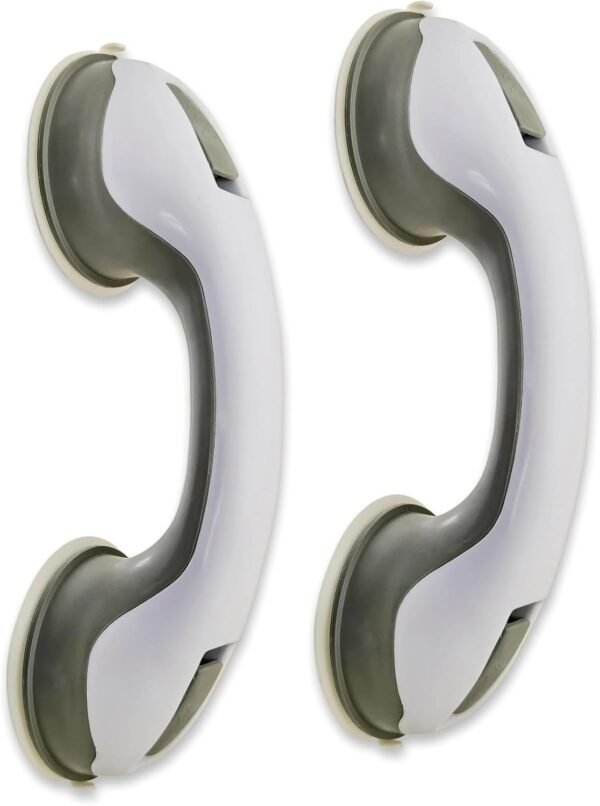 2 Pack Grab Bars for Shower and Bathtub - Heavy Duty Suction Shower Grab Bar for Seniors & Elderly - 12 Inch Suction Cup Safety Handle Removable Bath Handrails (No Drill Bathroom Safety Bars), Grey