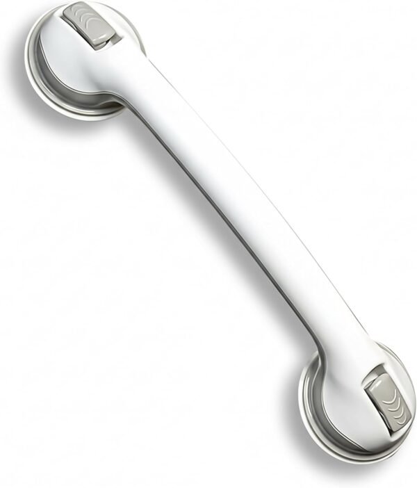 Suction Cup Grab Bars For Bathtubs & Showers; Safety Bathroom Assist Handle, White & Grey, 16 Inches
