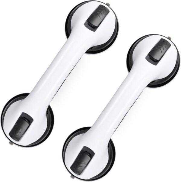 Grab Bars for Bathtubs and Showers, 2 Pack Shower Handle 12 Inch Strong Suction Shower Bar, Safety Bars for Shower Chair, Bathroom Grab Bar for Senior Black White