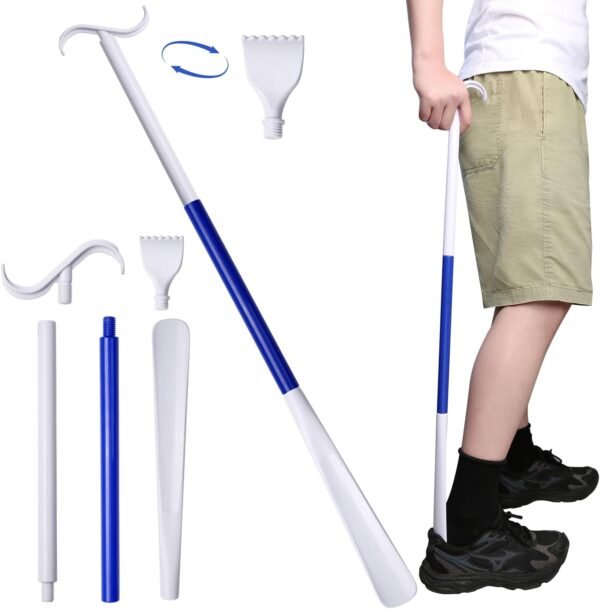 35.5 Inch 3-in-1 Shoe Horn Long Handle for Seniors & Adults - Long Shoe Horn with Detachable Back Scratcher Sock Remover, Dressing Aid - Long Shoe Horn for Seniors - Travel-Friendly Design