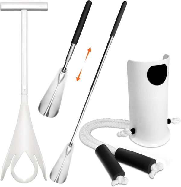 Sock Aid Device for Seniors and Shoe Horn Kit - Sock Helper Easy On and Off, Sock Assistant Device No Bending, Adjustable Extended Long Shoe Horn Back Scratcher for Senior