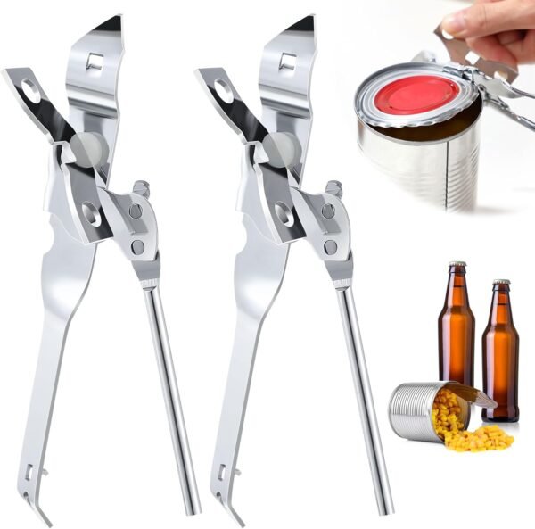 2 Pack Can Opener Manual, Safety Commercial Smooth Edge Can Opener, Heavy Duty Stainless Steel Hand Held Canned Open, Small Side Cut abrelatas, Multifunctional Bottle Open for Camping, Kitchen