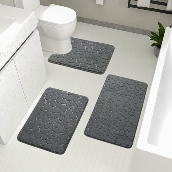 Bathroom Rugs Mat Set 3 Piece Dark Grey, Memory Foam Bath Mats Sets, Non Slip Water orbent Washable Bath Rugs for Sink, Toilet and Floor