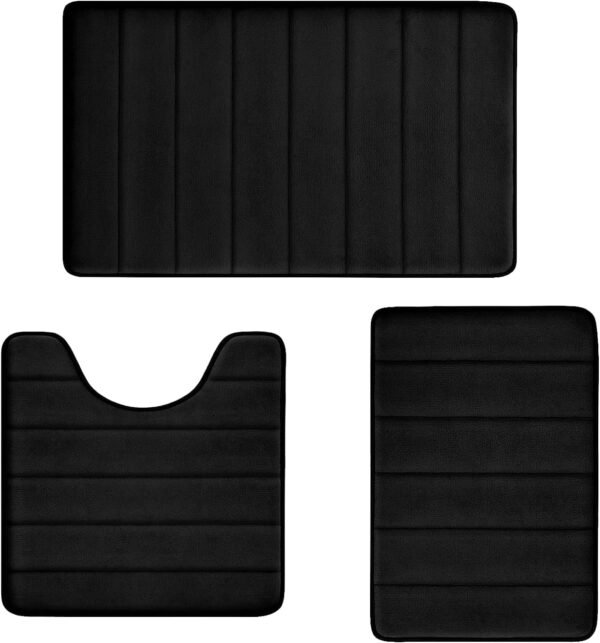 Bathroom Rugs Set Memory Foam Bath Rugs Non-Slip Bath Mat Set 3 Piece,Washable Bathroom Mats,orbent Shaggy Rugs Super Soft U-Shaped Toilet Rug,Bahroom Carpets for Bathroom,Tub,Shower（Black）