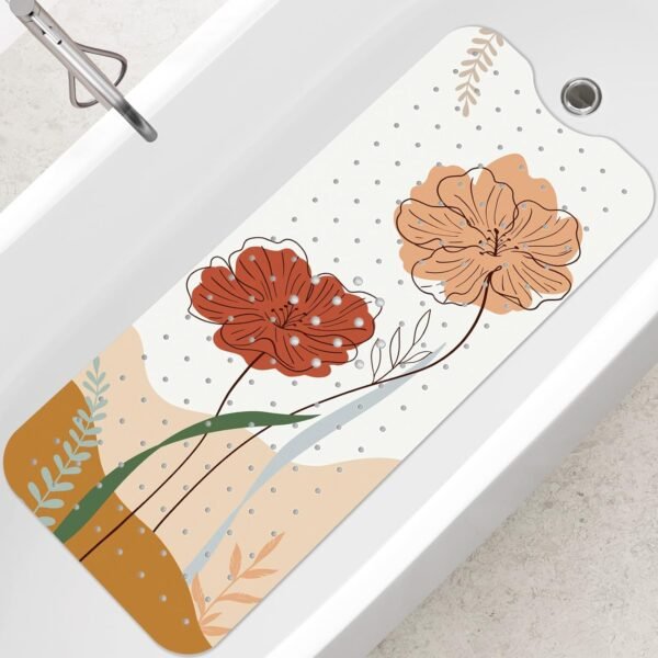Flower Bath Mat for Tub Non Slip-40 X 16 Inch, Adult Bathtub Mat Mold Free, Long Shower Mat Anti Slip for Bathroom, Machine Washable