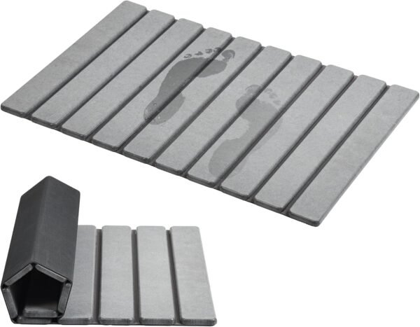 Foldable Stone Bath Mat, Super orbent Diatomaceous Earth Mats, Non-Slip 23.6 x 15.5 Inch Quick Drying Mat, Compact and Easy to Store Bath Mats for Bathroom, Easy to Clean, Grey