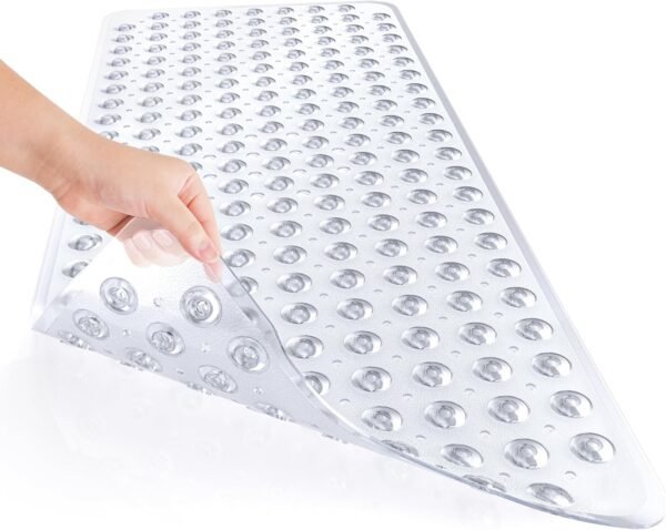 Shower Mat Non Slip 40 x 16 Inches, Shower Stall Mats with Suction Cups and Drain Holes, Non Slip Bath Mat for Tub for Elderly & Kids, Clear