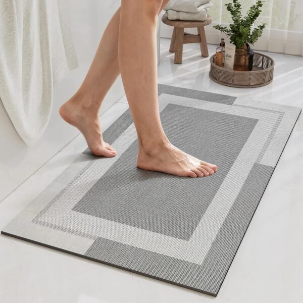 Non Slip Bath Mat, Rubber Backing Ultra Thin Bathroom Rugs Fit Under Door Quick Dry Super orbent Washable Bath Rug Shower Mat for Bathroom Floor Bathtub Shower Sink, Easy Care Gray 16"x 24"