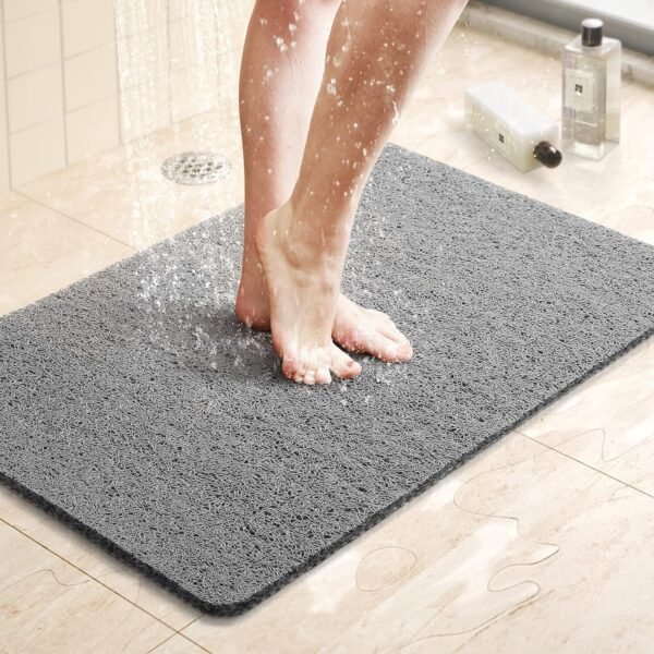 Shower Mat Bathtub Mat,24x16 inch, Non-Slip Bath Mat with Drain, Quick Drying  Loofah Bathmat for Tub,Shower,Bathroom (Phthalate Free,Grey)