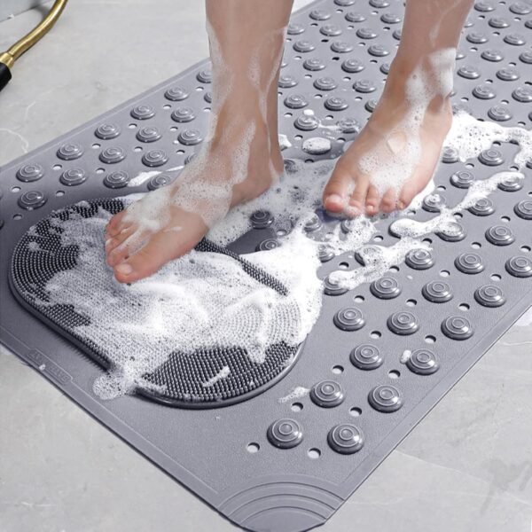 Bath Tub Shower Mat, 27x14 inch Non Slip Bathtub Mat with Suction Cups, Anti Slip Shower Mat with Drain Holes Suction Cups,Shower Foot Scrubber Mat, Foot Massage Bath Mat (Grey)