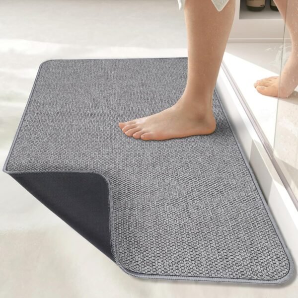Bath Mat,Ultra Thin Bathroom Rugs,Rubber Bath Mats for Bathroom,No Slip Bath Rugs,Quick Dry,Machine Washable,Low Pile,orbent,Shower Outside,Sink,Home Decor Accessories.Grey,1'5"x2'3"(17x27Inch)