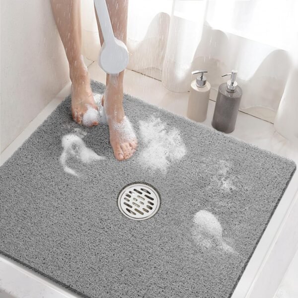 Square Shower Mat, 24 x 24 Inch Non Slip Bath Mat for Tub, Soft  Loofah Bathtub Mats with Drain Holes, Quick Drying Bathroom Stall Floor Mat, Bathroom Accessories Without Suction Cup, Grey